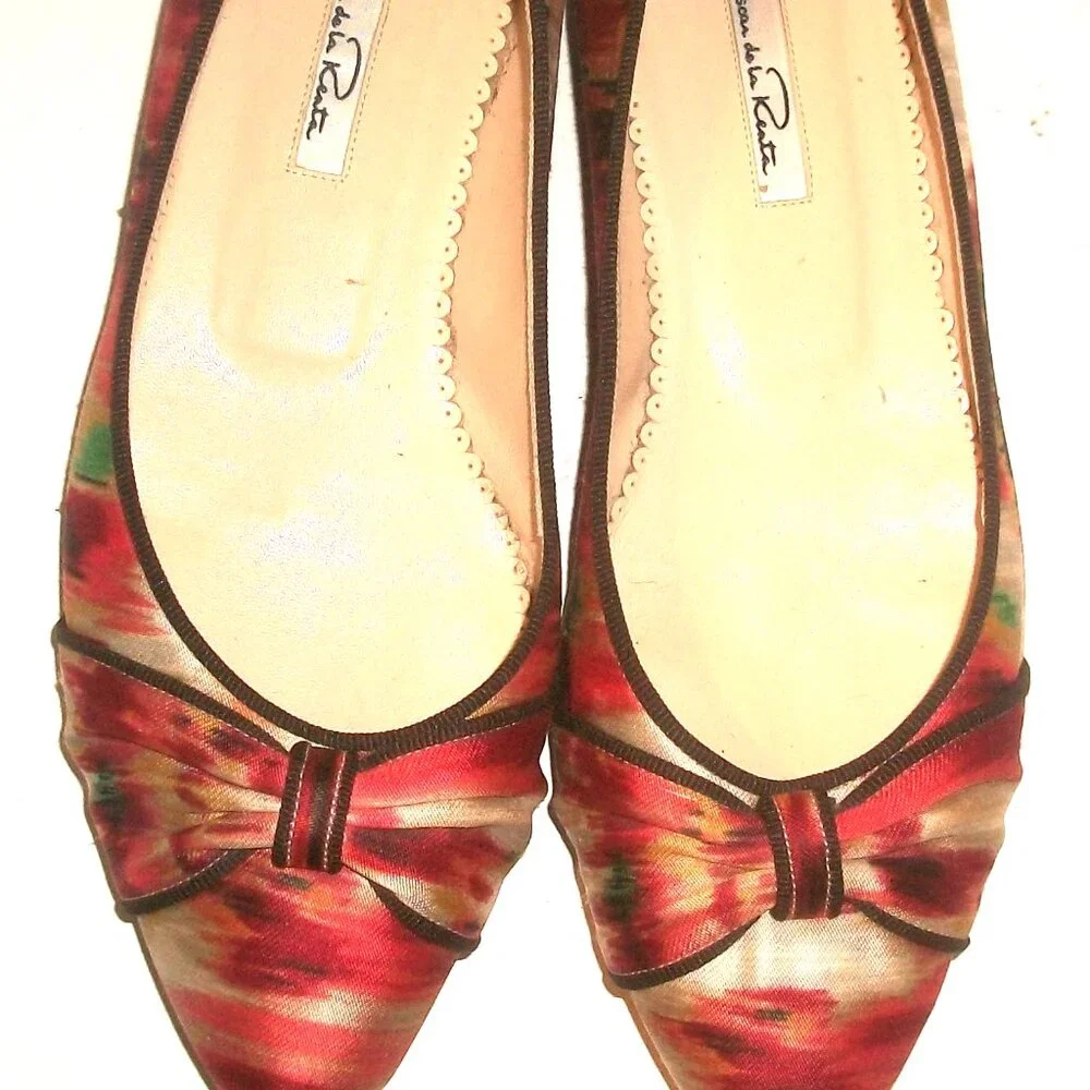 Oscar de la Renta Vintage Eighties Silk Print Ballet Flats - Picture 3 of 8